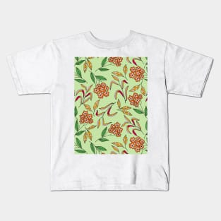 Colorful happy flower blossom pattern in green Kids T-Shirt